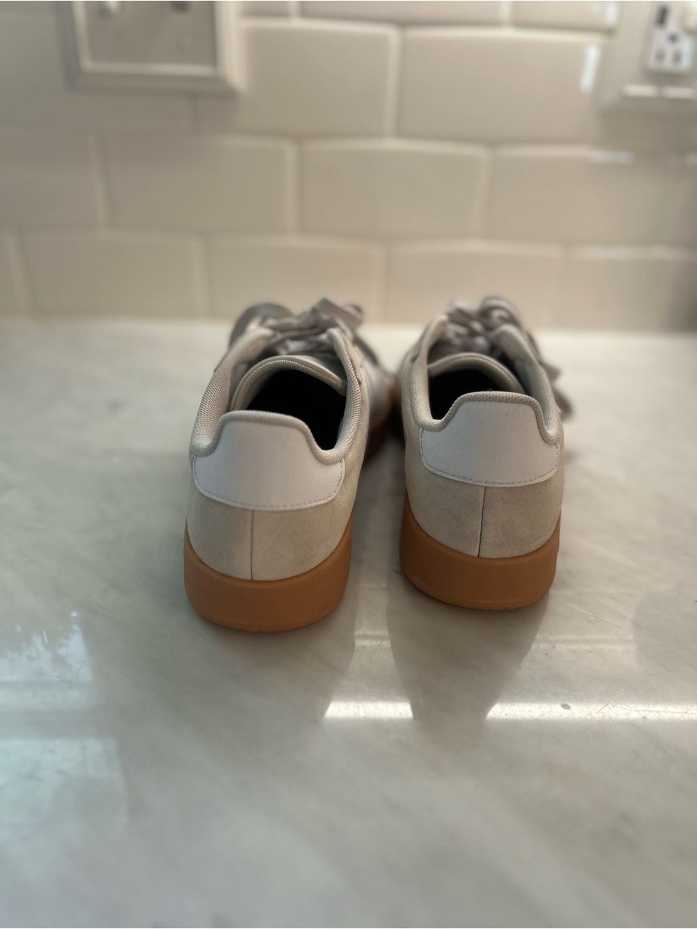 adidas Men's Suede Sneakers in Light Beige and White with Gum Sole - Picture 2 of 3